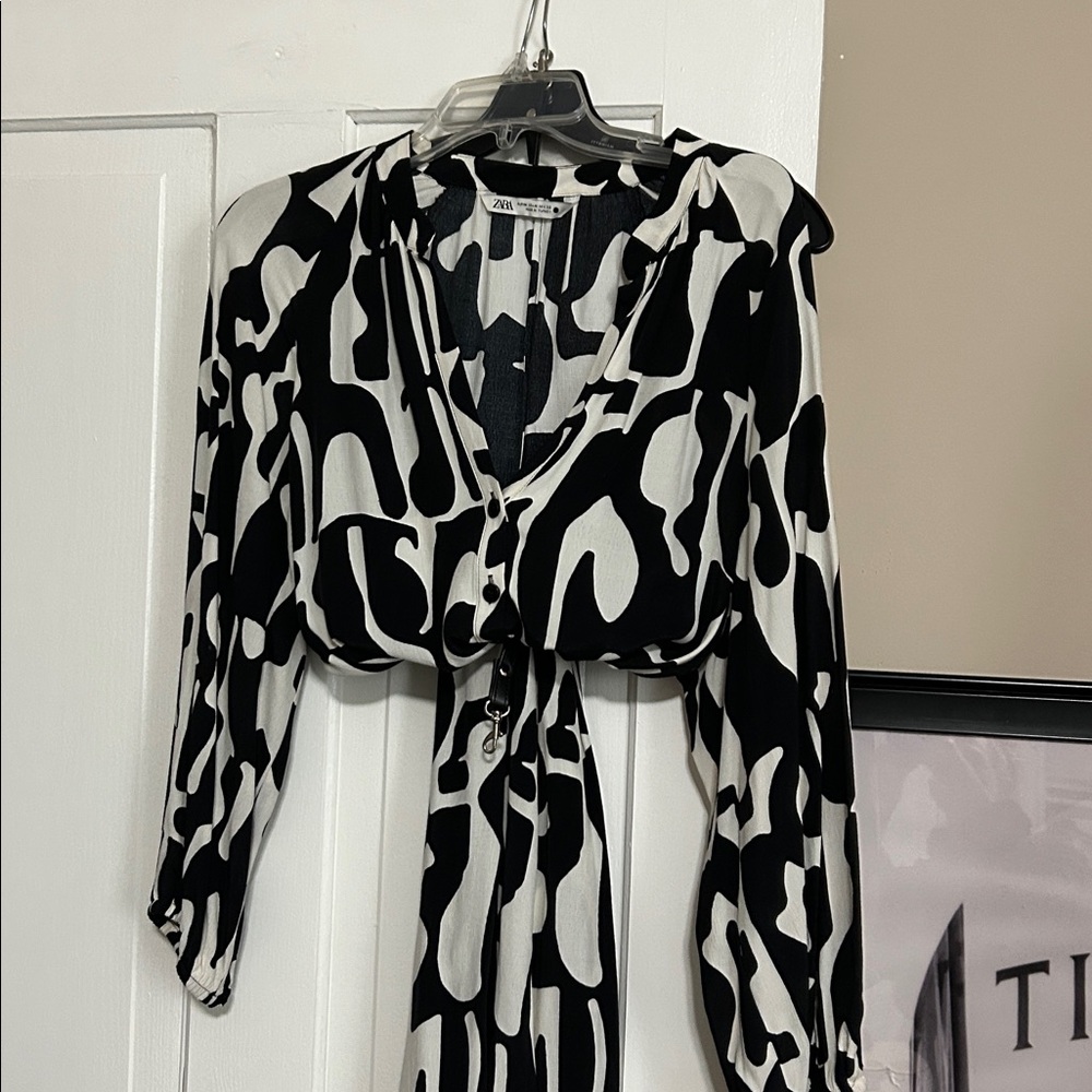 ZARA • Beautiful Abstract Design Black & White Patterned Midi Dress - Picture 9 of 16